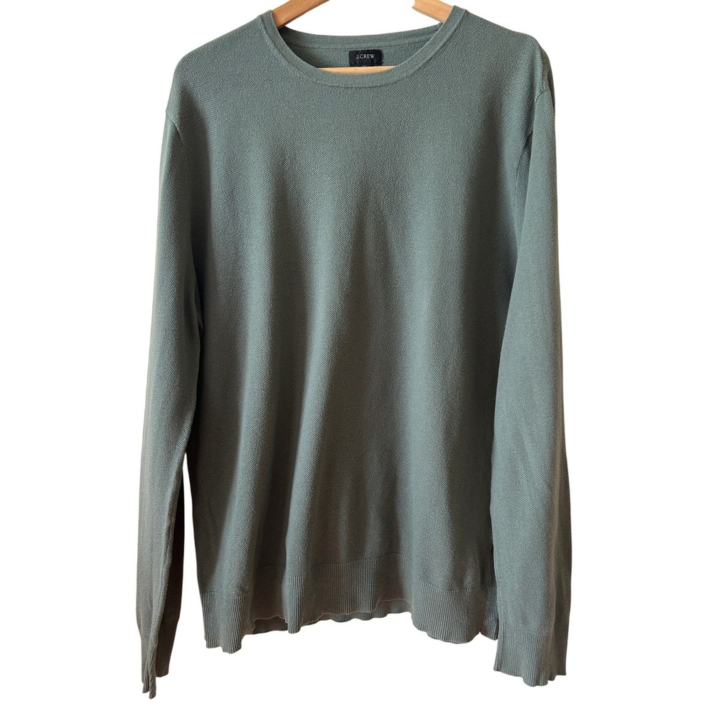 J Crew Mens Sweater XL Green Cotton Cashmere Blend Crewneck Preppy Beach Classic